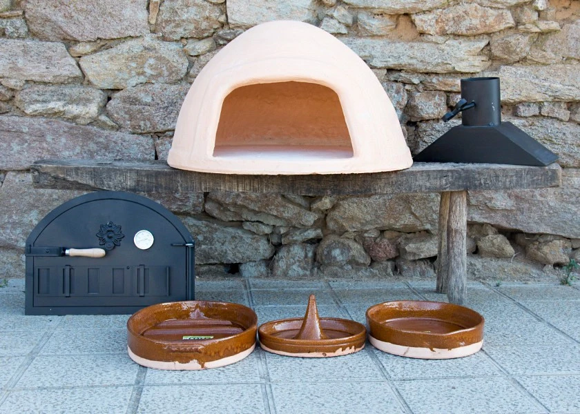 90 cm wood-fired oven set with door, flue and 3 roasting racks