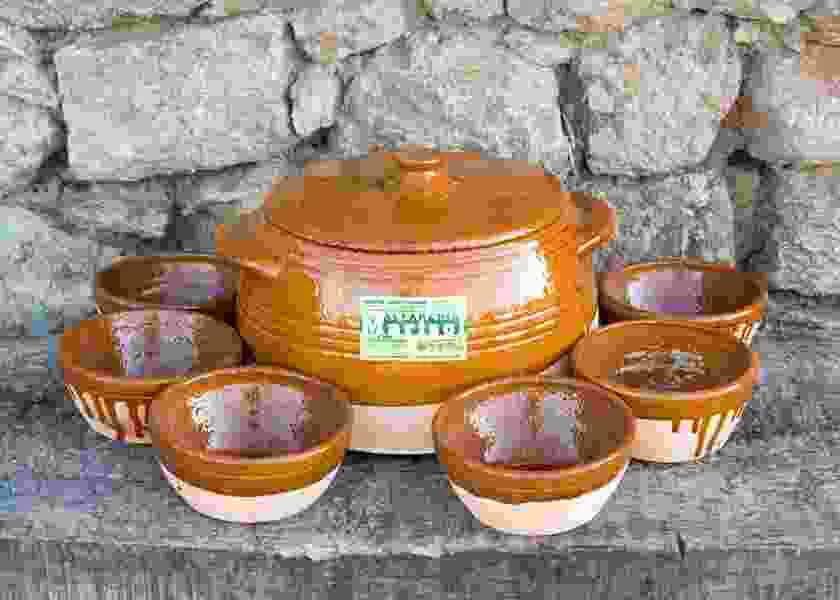 Set of pan and clay pots